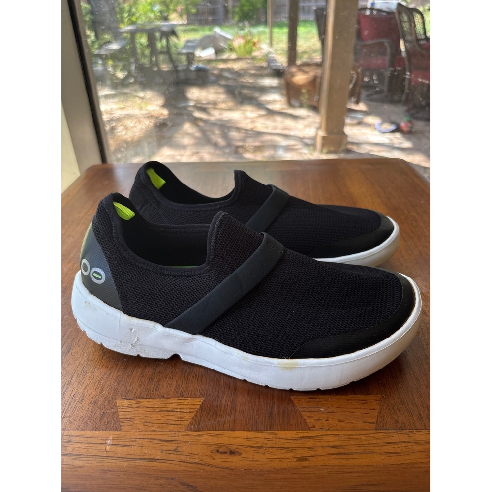 OOFOS OOmg Low Mesh Recovery Shoes Black White Slip On Sneakers Women 10